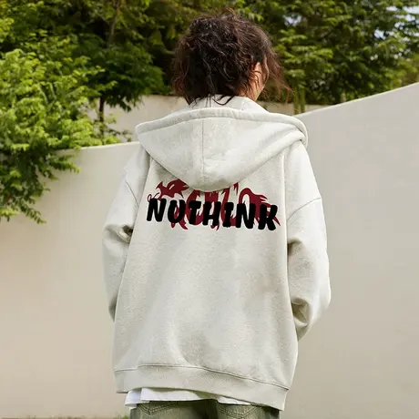 Nuthink国潮龙年本命年加绒加厚拉链开衫卫衣潮牌男春季大码外套商品大图