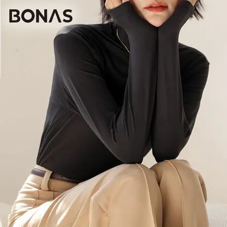 春秋款半高领内搭打底衫女2023新款秋冬季黑白色修身长袖上衣早秋图片