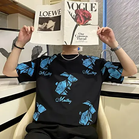 夏季潮牌短袖t恤时尚趣味卡通印花设计小众休闲花色潮男薄款半袖商品大图