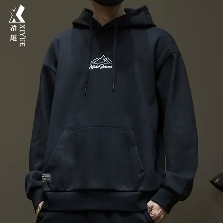 希越加绒加厚连帽卫衣男冬季新款重磅奥粒绒宽松大码休闲上衣外套商品大图