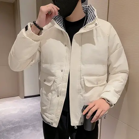 工装立领拼接棉服男冬季2023新款潮牌加厚设计感青年短款棉衣外套图片