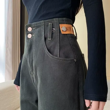 加绒牛仔裤女2024新款秋冬高腰宽松显瘦哈伦裤萝卜加厚保暖老爹裤图片