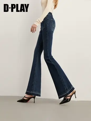 【晁然专享】DPLAY资深时髦精 复古深牛仔蓝超模腿微喇牛仔裤商品大图