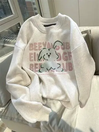 美式oversize潮牌圆领卫衣女秋冬爆款小个子加绒加厚慵懒纯棉外套商品大图