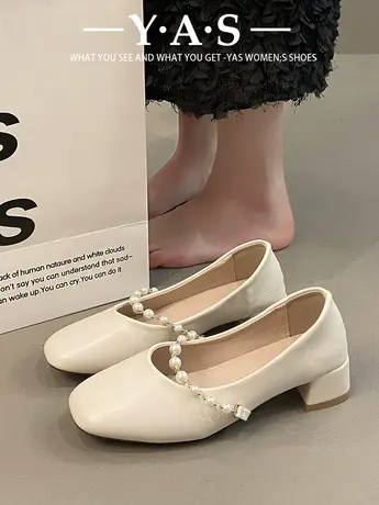 仙女风玛丽珍单鞋女鞋2024新款春夏季新款平底浅口方头珍珠软底鞋商品大图