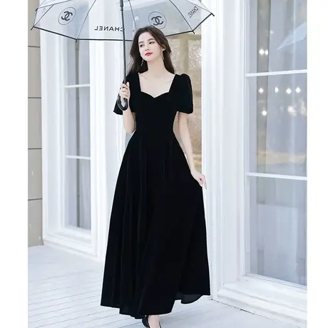 黑色晚礼服裙女宴会气质2023新款年会丝绒法式高级感轻奢声乐艺考图片