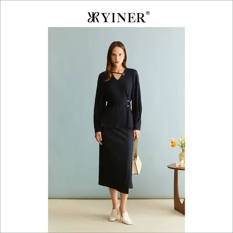 YINER音儿冬季女装羊毛设计感V领收腰衬衫上衣商品大图