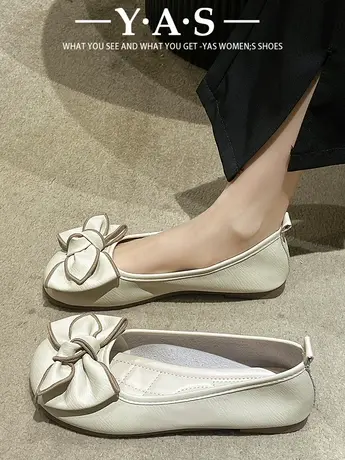 蝴蝶结单鞋女平底2024春季新款浅口仙女风温柔鞋子百搭软底豆豆鞋商品大图