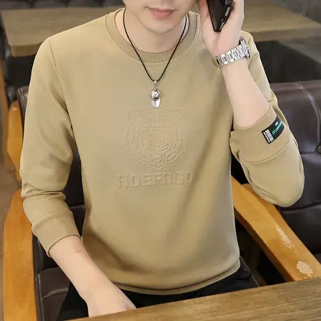 2023秋冬新款男士长袖T恤衫棉卫衣个性打底衫加肥加大码男装小衫商品大图