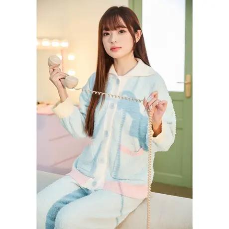 唐狮2024睡衣女撞色甜美仿半边绒加绒加厚柔软小清新家居服外穿SY商品大图