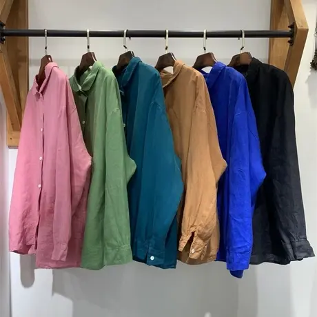 享永子【山间茶熟】复古亚麻纯色衬衫文艺森系长袖棉麻衬衣女上衣图片