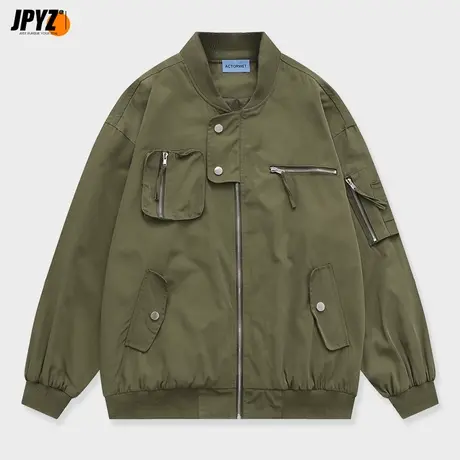 潮牌美式棒球服飞行员夹克男情侣复古秋冬季棉服多口袋工装外套商品大图