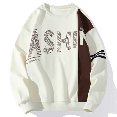 撞色拼接卫衣男春秋季字母印花长袖t恤男装体恤青少年圆领打底衫T商品大图