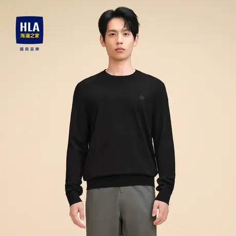 HLA/海澜之家圆领长袖针织衫23新秋季基础简约休闲绣花套头毛衣男商品大图