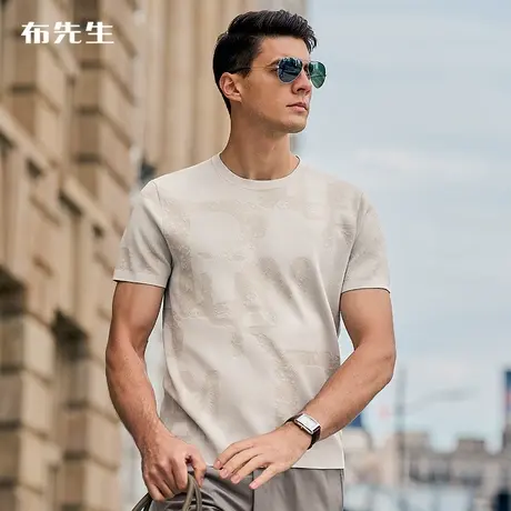 MrBu布先生微撞色字母男款针织T恤2023新款圆领短袖衫夏装AT12108商品大图