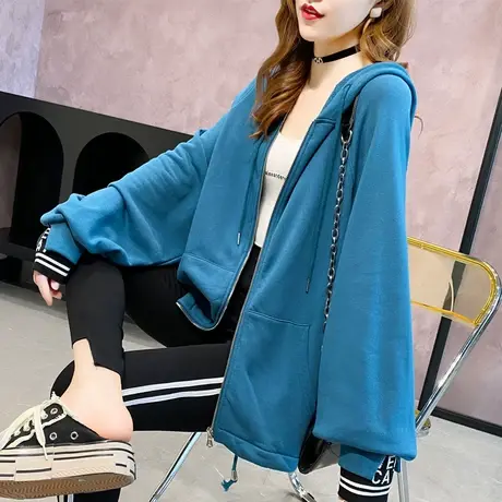 外套2020年新款女韩版宽松ins潮休闲初秋连帽拉链长袖秋装上衣商品大图
