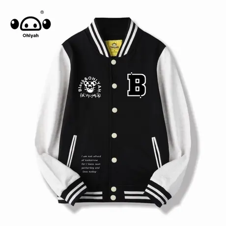 Ohlyah棒球服女国潮牌街头嘻哈男女同款宽松休闲纯棉立领夹克外套商品大图