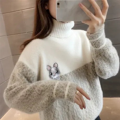 雪尼尔毛衣女套头2023年秋冬内搭外穿宽松洋气针织加厚高领打底衫商品大图