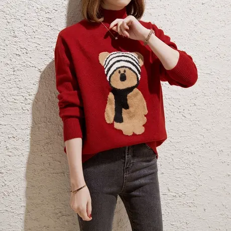 半高领毛衣女加厚打底衫2023秋冬新款套头宽松外穿针织衫内搭上衣商品大图