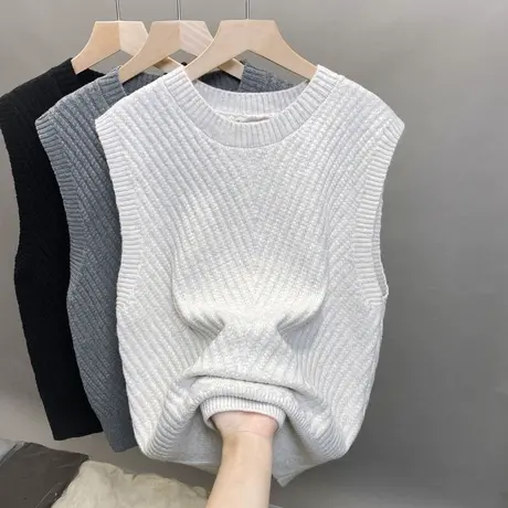 2023春秋新款马甲背心外套坎肩针织衫女士毛衣圆领宽松马夹外穿商品大图