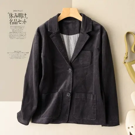 加厚灯芯绒西装领短外套女秋冬小西服全棉文艺复古上衣女2022新款图片