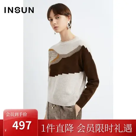 恩裳2022冬季时尚撞色设计简约朦胧感休闲羊毛毛织衫图片