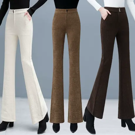 雪尼尔微喇裤女高腰垂感秋冬季2022年新款加绒加厚提花喇叭马蹄裤商品大图