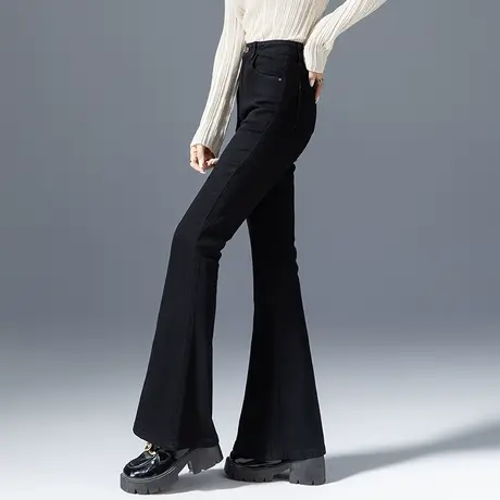 高腰黑色微喇牛仔裤女2023年新款鱼尾直筒九分裤小个子显瘦喇叭裤商品大图