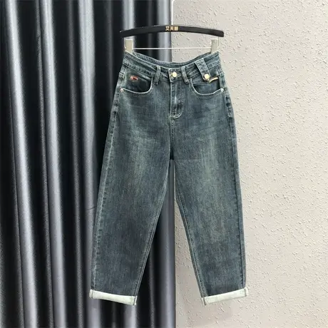 欧货弹力休闲哈伦牛仔裤女2023秋季新款宽松显瘦时尚复古老爹垮裤商品大图