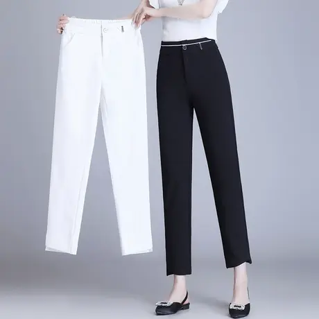 气质烟管裤女夏季时尚百搭休闲裤松紧高腰显瘦哈伦裤窄版直筒裤子图片