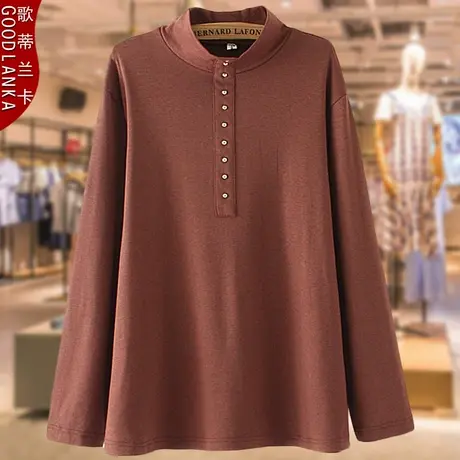 加大码女装200斤胖妈妈装秋冬打底衫宽松显瘦百搭立领长袖T恤上衣商品大图