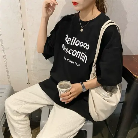 中长款短袖t恤女2021早春新款宽松韩版半袖设计感小众上衣服ins潮商品大图