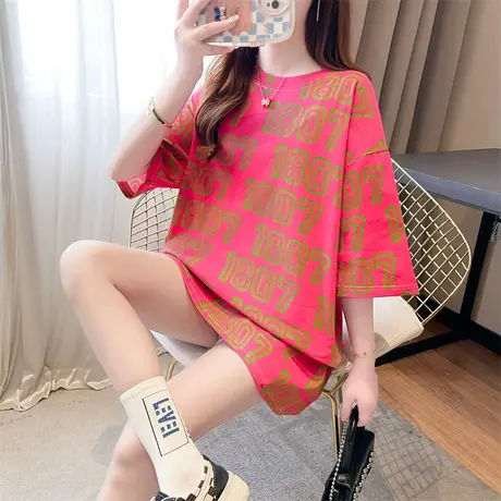 甜辣别致设计感中长款大码短袖t恤女夏季宽松ins潮牌小众半袖上衣图片