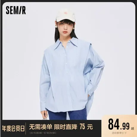 森马长袖衬衫女中长款设计感纯棉2022秋季新款宽松条纹显瘦衬衣图片