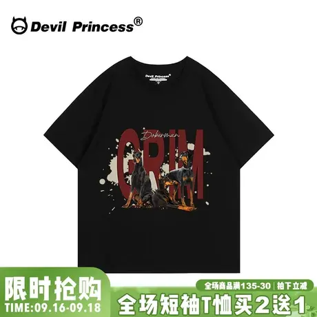 夏季oversize宽松大版黑色短袖t恤女美式街头小众ins潮牌正肩上衣商品大图