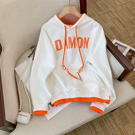 假两件连帽卫衣女2022新款春秋冬季薄款ins潮牌宽松大码上衣外套图片