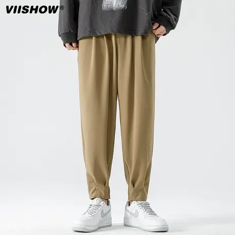 VIISHOW复古简约纯色垂感休闲束脚裤男潮牌宽松阔腿哈喽锥形裤商品大图