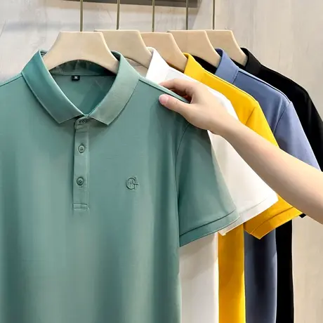 GT刺绣POLO衫男短袖T恤2023夏季潮牌纯色翻领透气网眼半袖男上衣商品大图
