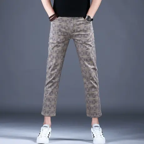 卡其色花纹九分休闲裤男款2023新款秋款潮流9分高端潮牌牛仔裤子商品大图