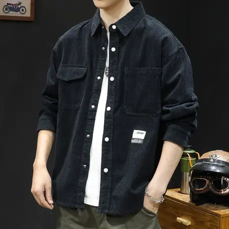 灯芯绒衬衫男长袖春秋加肥加大衬衣休闲工装男士外套秋季上衣大码图片