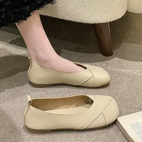 浅口单鞋女平底鞋2023新款春秋复古休闲孕妇软底豆豆鞋温柔奶奶鞋商品大图