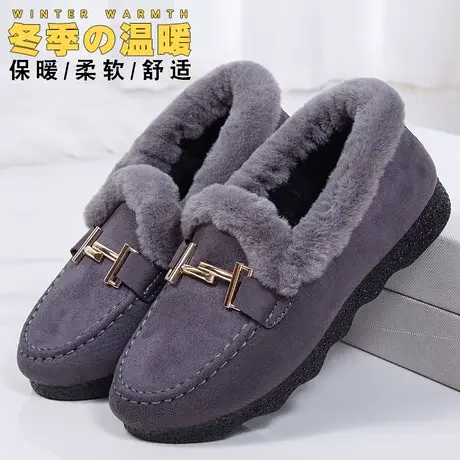 冬季老北京布鞋软底加绒毛毛鞋平底懒人休闲防滑女士时尚豆豆棉鞋商品大图