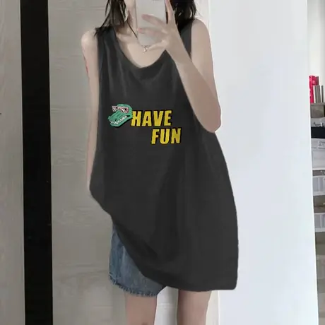 纯棉吊带运动坎肩背心无袖t恤女夏季外穿篮球服宽松港风挂脖上衣图片