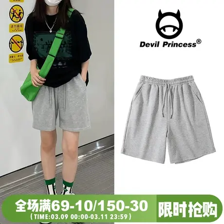 韩系高街小众ins风宽松灰色直筒短裤女夏季百搭显瘦阔腿五分裤潮图片