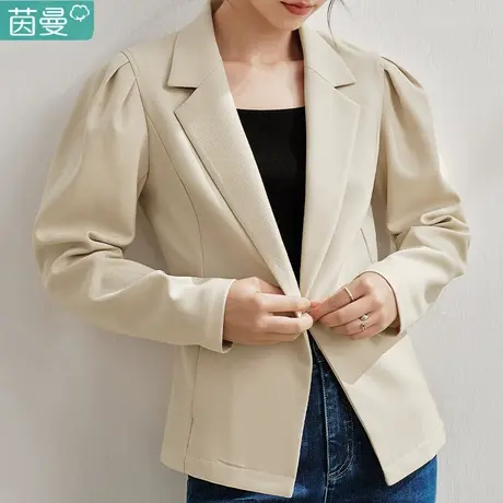 茵曼旗舰店设计感泡泡袖西装外套女2024年春季新款法式翻领上衣图片