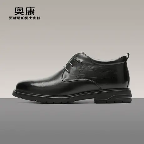 【门店发货】 奥康男鞋冬季新款加绒保暖正装皮鞋男士真皮高帮商品大图
