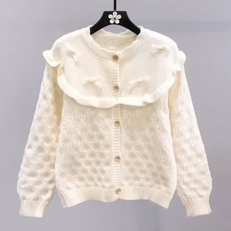 日系甜美蝴蝶结毛衣外套女秋冬2023新款宽松软糯设计感针织开衫商品大图