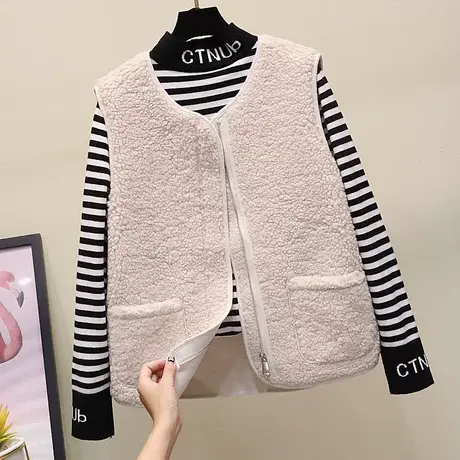 羊羔毛马甲女秋冬2023新款韩版宽松坎肩背心马夹皮毛一体短款上衣图片