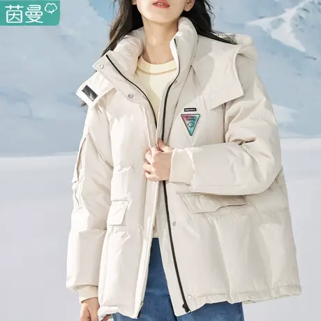茵曼官方旗舰店女装羽绒服女士2022年冬季新款短款连帽立领外套潮图片