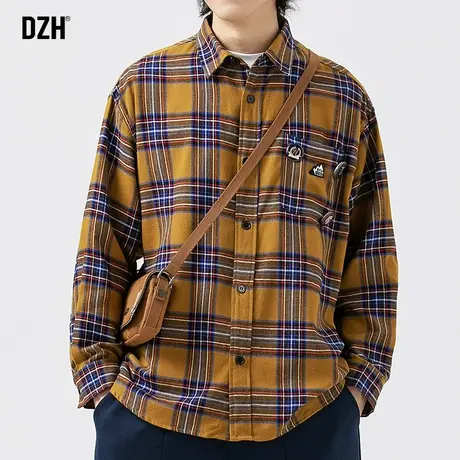 男士秋季格子衬衫男纯棉复古高级感休闲衬衣外套宽松长袖上衣寸衫商品大图